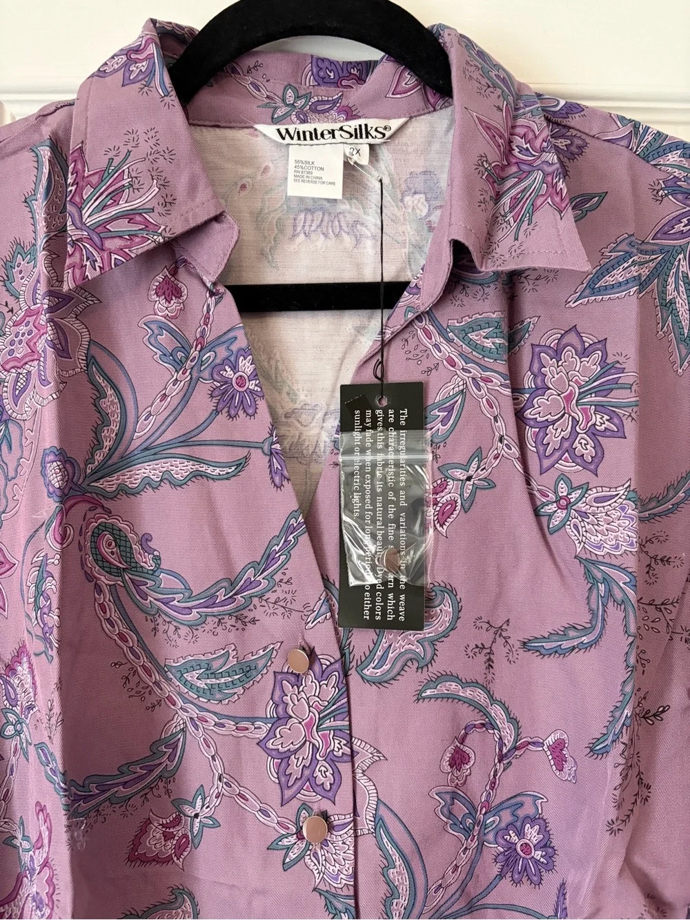 NWT WinterSilks Lavender Paisley Button-Up Blouse size 2X - Picture 3 of 5
